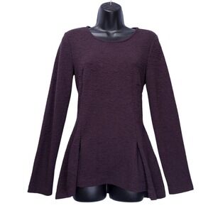 Armani Exchange Purple Textured Peplum Top Long Sleeve Back Zip Eggplant Small